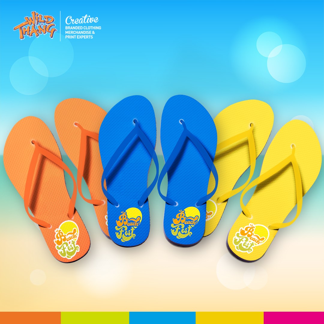 A range of beach fest branded flip flops